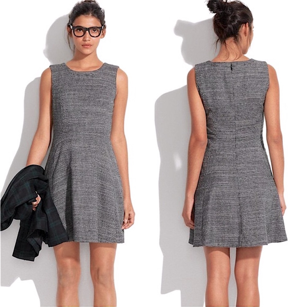 MADEWELL dovetail running stitch wool silk blend black white dress 0 like new